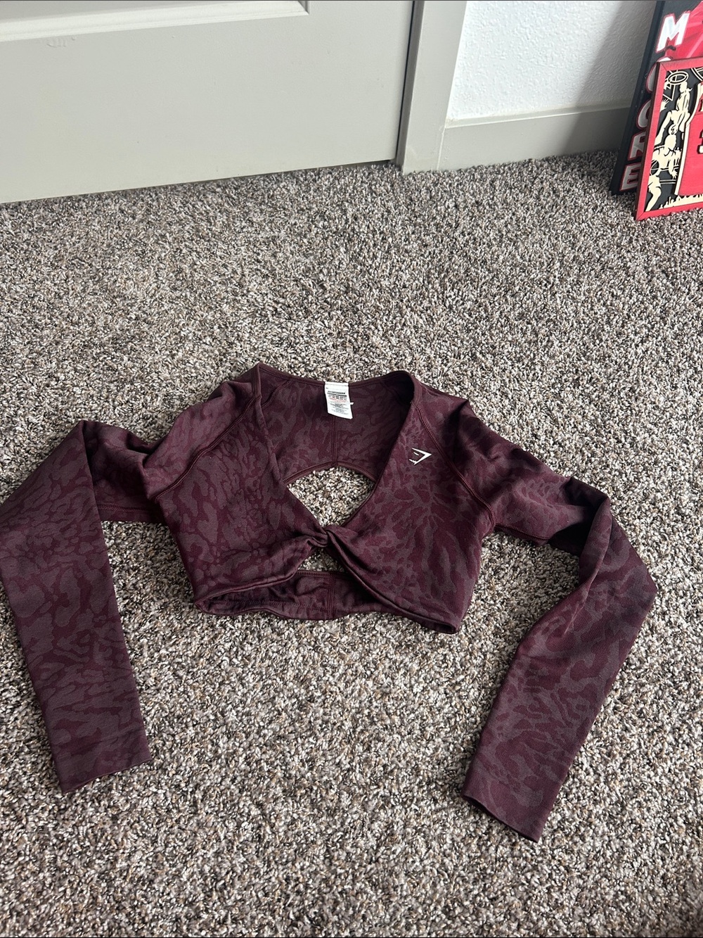 Gymshark Maroon Twist-Front Long Sleeve Crop Top